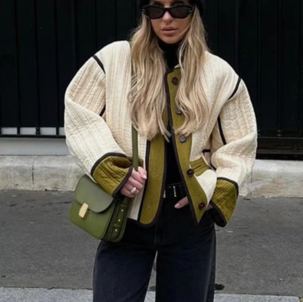Contrast Single Breasted Patchwork Quilted Coat Women - Picture 1 of 7